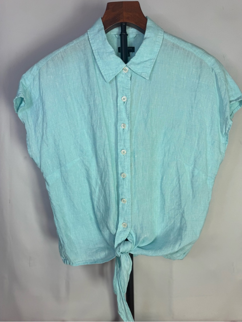 Talbots - 100% Linen Light Blue Short-Sleeve Button Front Shirt - Size SP
